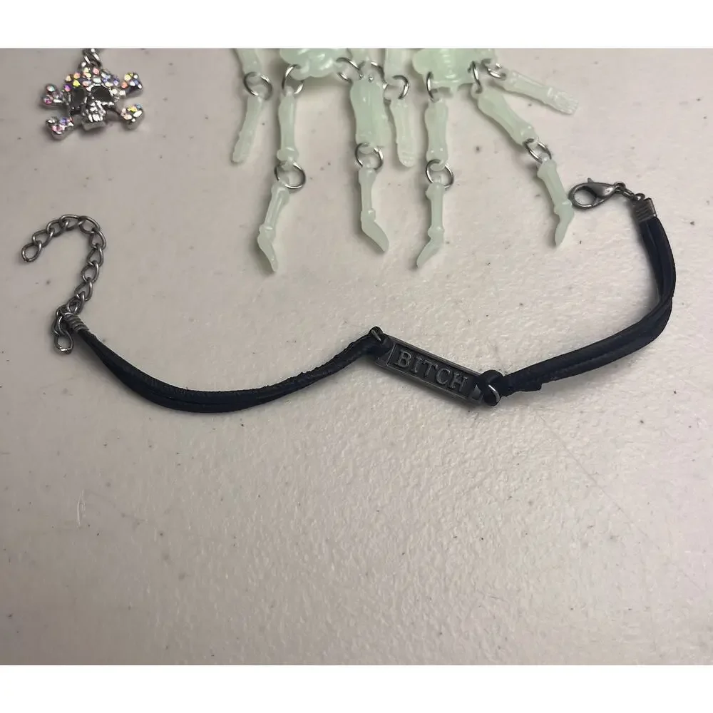 Halloween Glow In The Dark Skeleton Earrings Spooky Necklaces Bracelet Set Lot